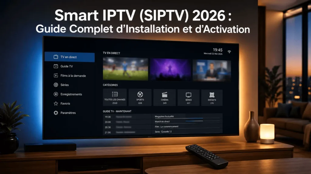 Interface de l'application Smart IPTV montrant l'adresse MAC et l'écran d'activation sur Smart TV